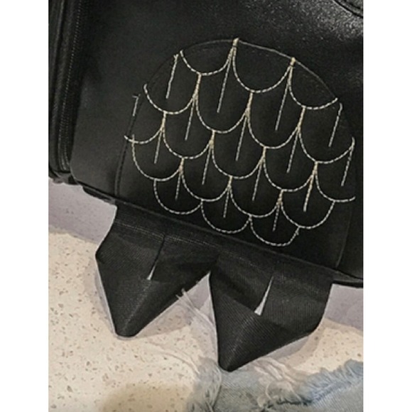 Black Owl Shaped Vegan Leather Backpack Gold‎ Embroidery Novelty Gothic Bag